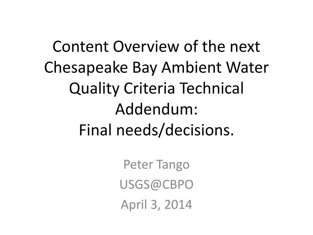 content overview of the next chesapeake n.w