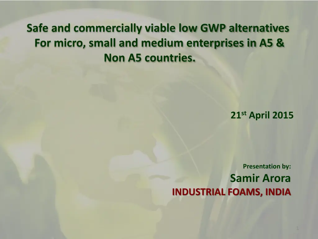 safe and commercially viable low gwp alternatives n.w