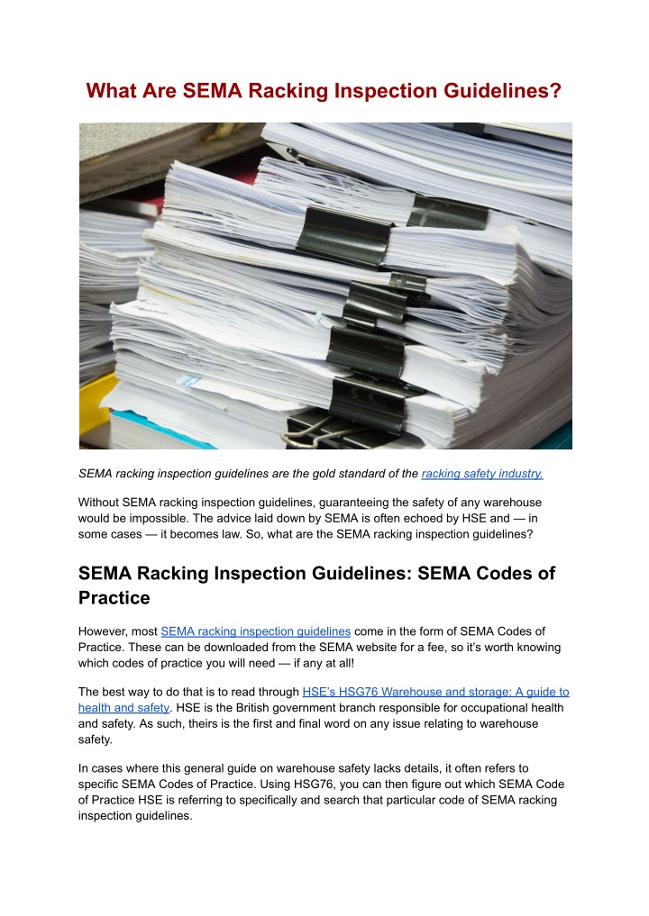 what are sema racking inspection guidelines n.w