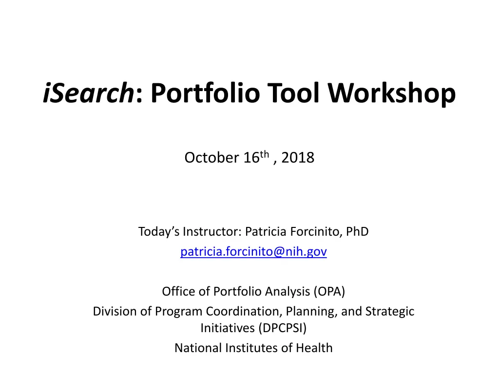 isearch portfolio tool workshop n.w