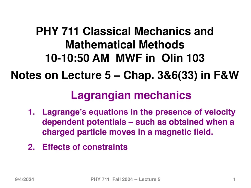 phy 711 classical mechanics and mathematical n.w