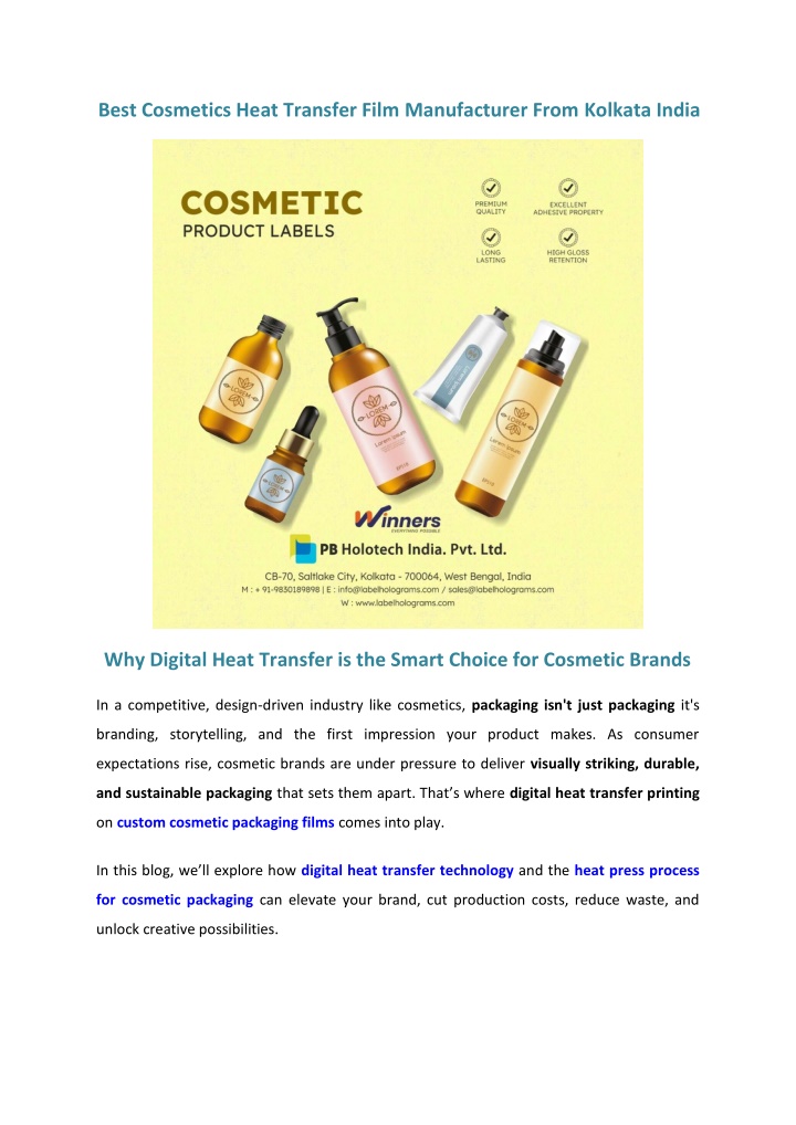 best cosmetics heat transfer film manufacturer n.w
