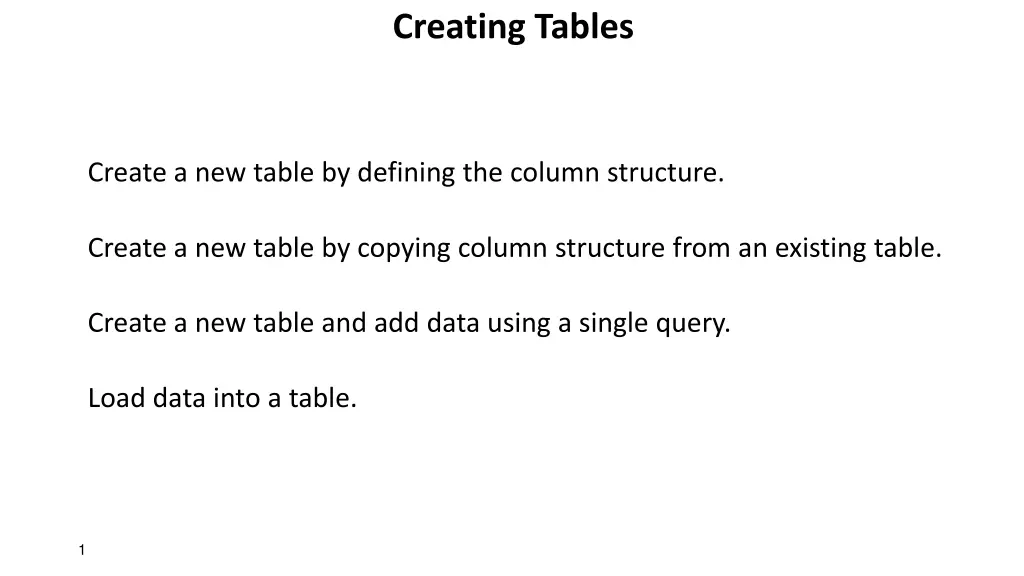 creating tables n.w