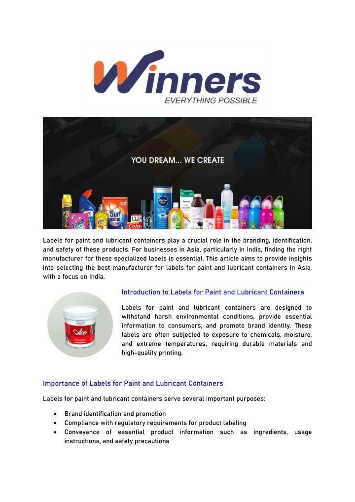 labels for paint and lubricant containers play n.w