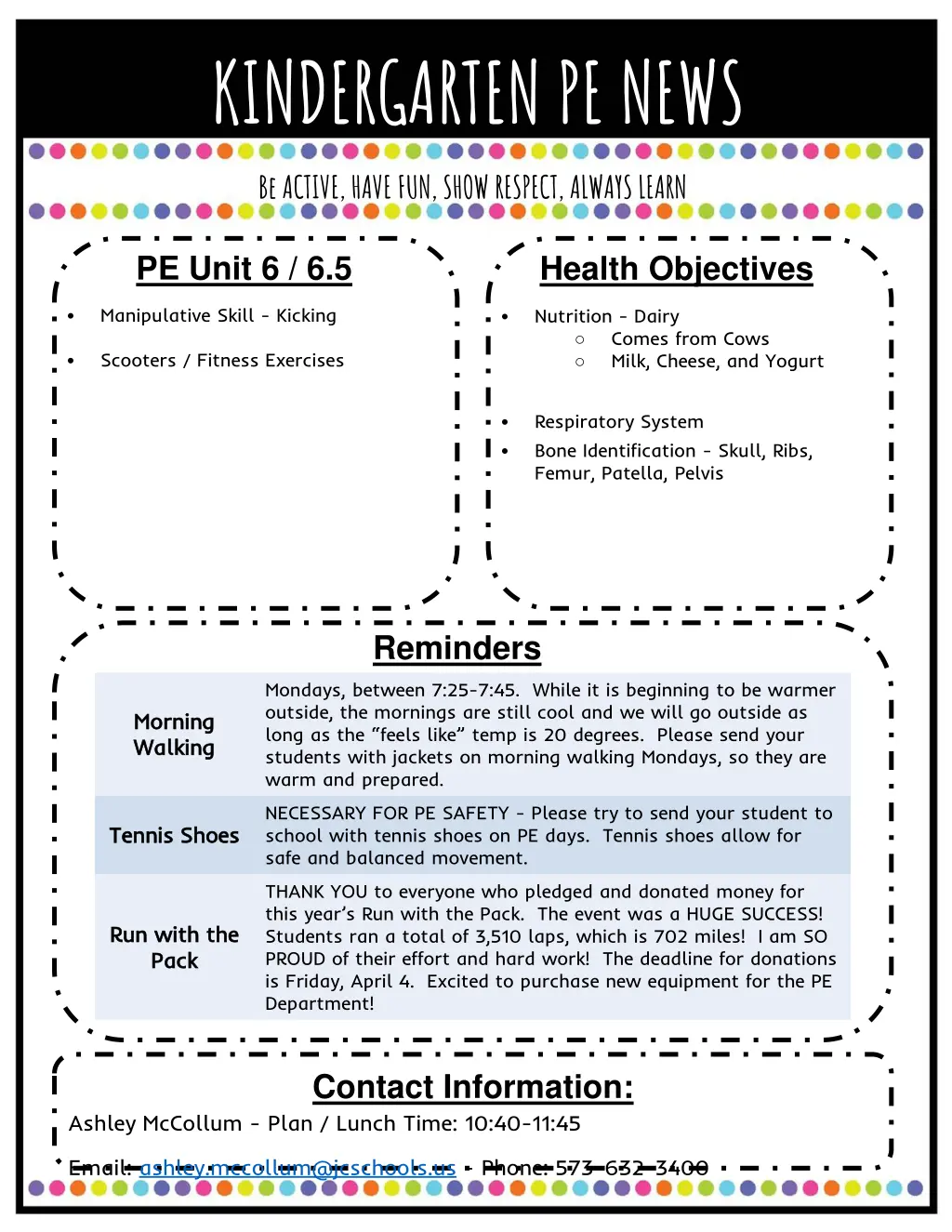 kindergarten pe news n.w