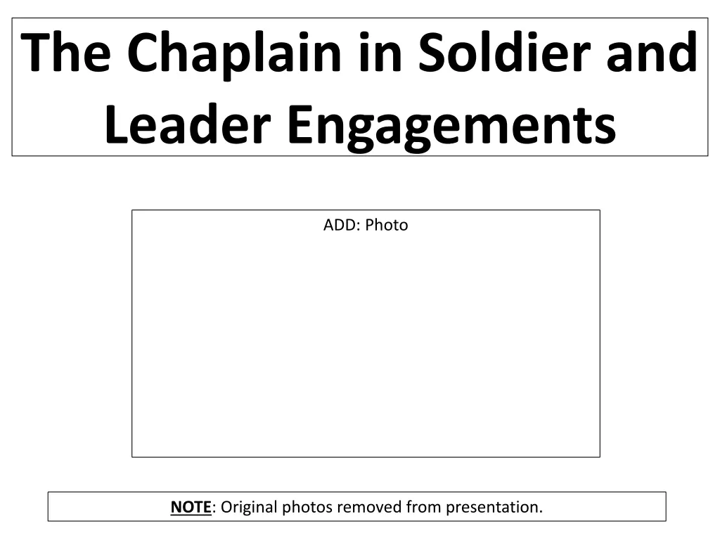 the chaplain in soldier and leader engagements n.w