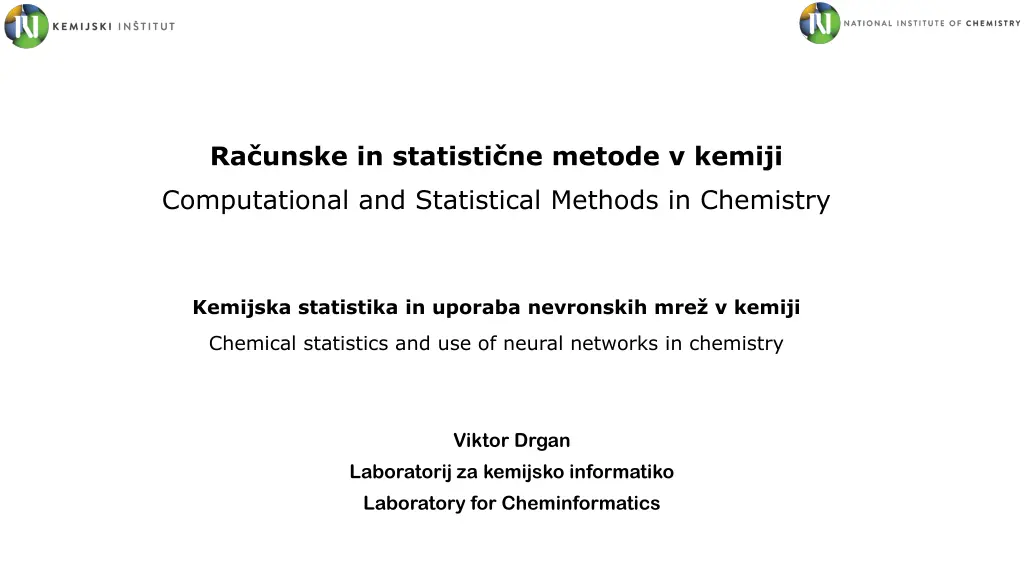 ra unske in statisti ne metode v kemiji n.w