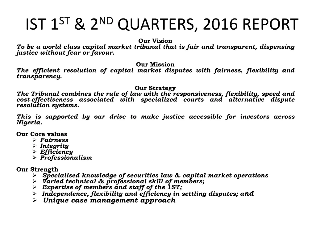 ist 1 st 2 nd quarters 2016 report n.w