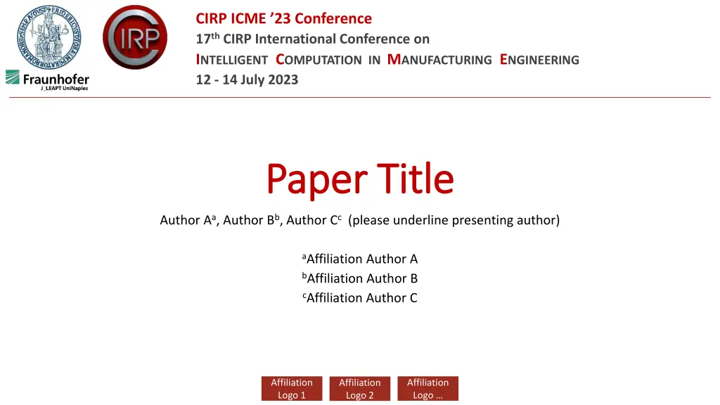 cirp icme 23 conference 17 th cirp international n.w