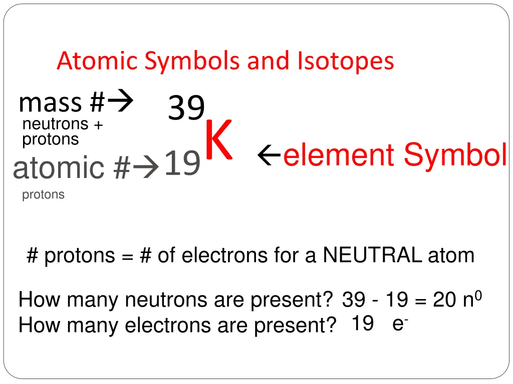 atomic symbols and isotopes mass neutrons protons n.w