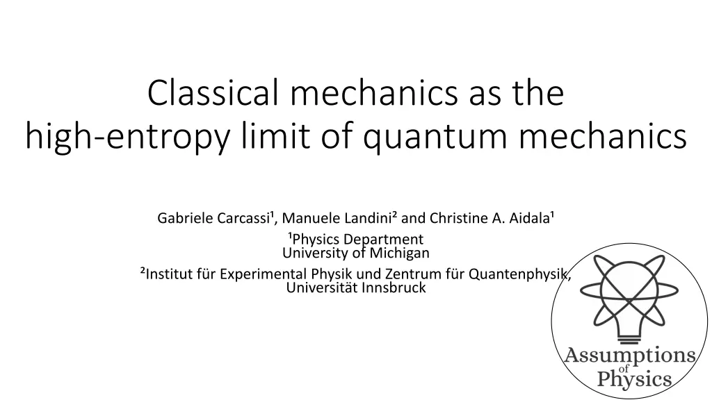 classical mechanics as the high entropy limit n.w
