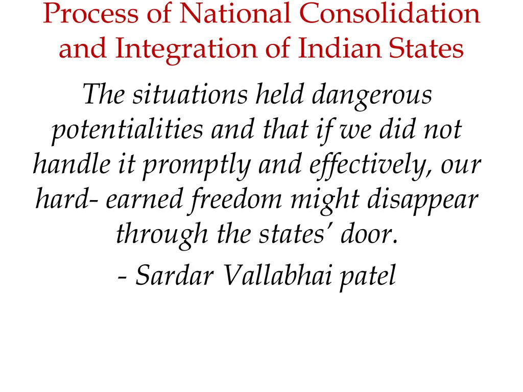 process of national consolidation and integration n.w