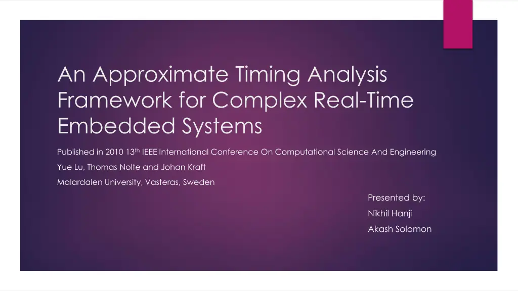 an approximate timing analysis framework n.w