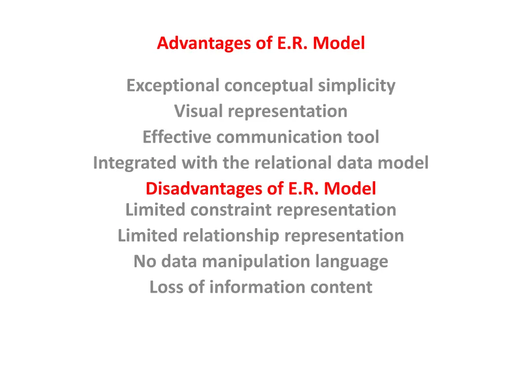advantages of e r model n.w