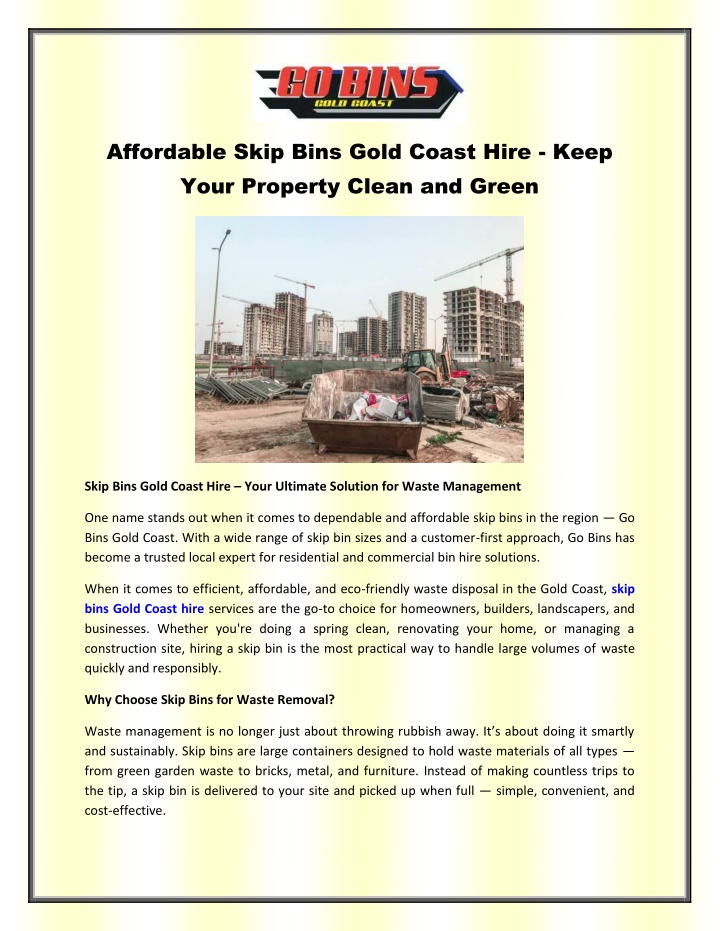 affordable skip bins gold coast hire keep your n.w