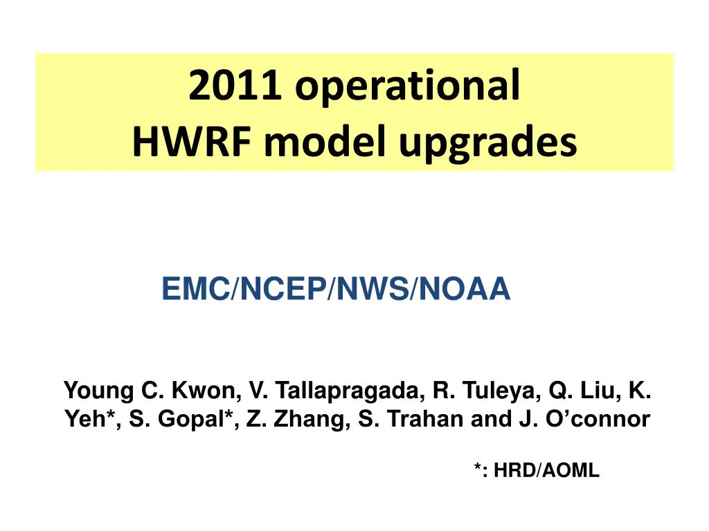 2011 operational hwrf model upgrades n.w