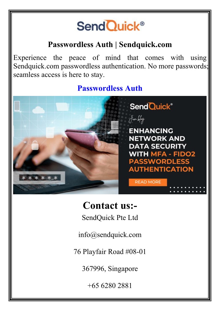 passwordless auth sendquick com n.w