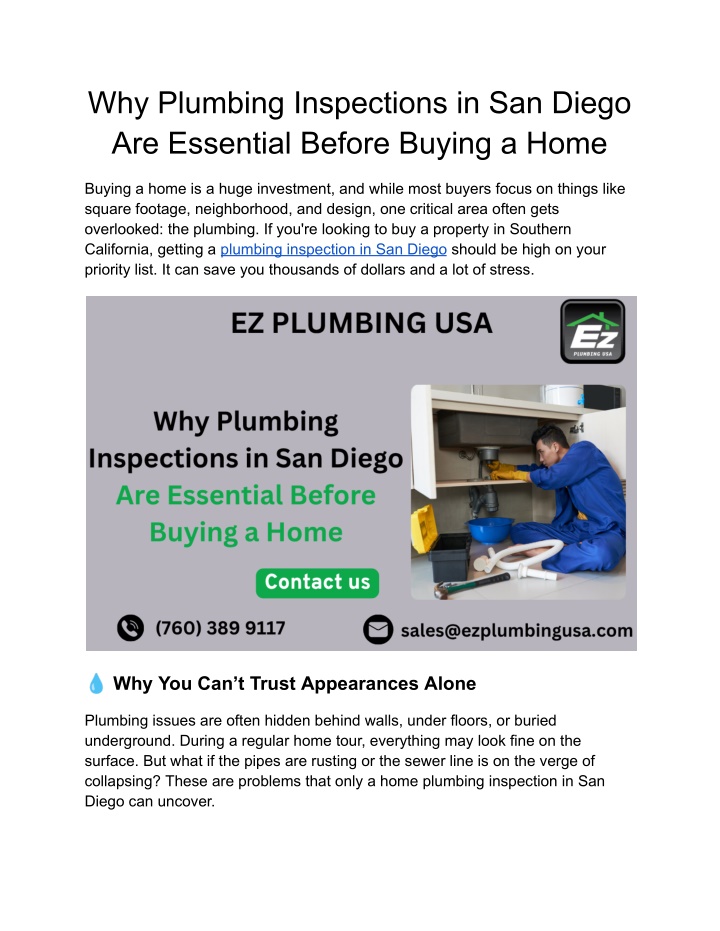 why plumbing inspections in san diego n.w
