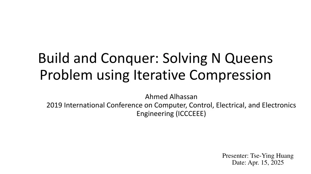 build and conquer solving n queens problem using n.w
