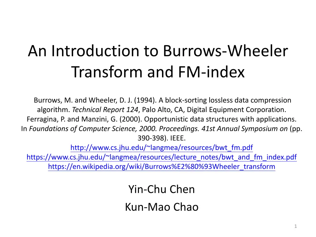 an introduction to burrows wheeler transform n.w
