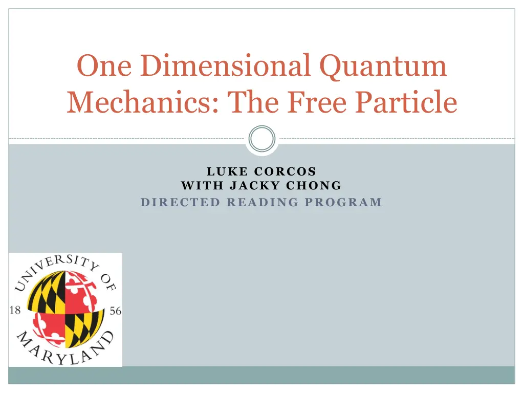 one dimensional quantum mechanics the free n.w