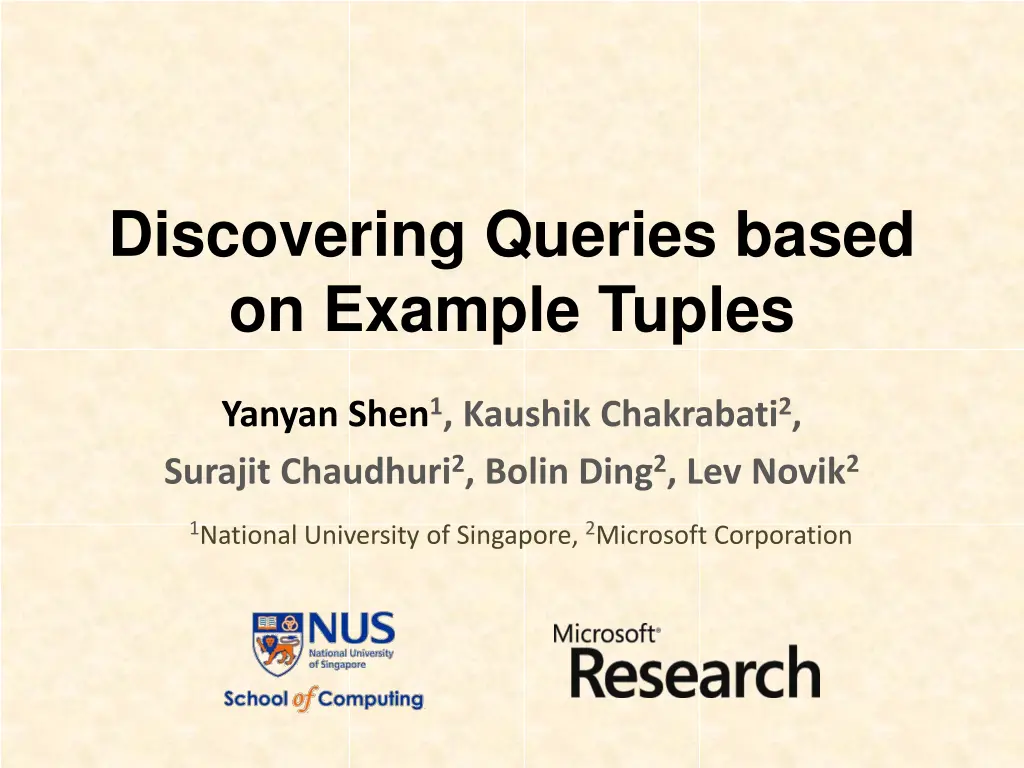 discovering queries based on example tuples n.w