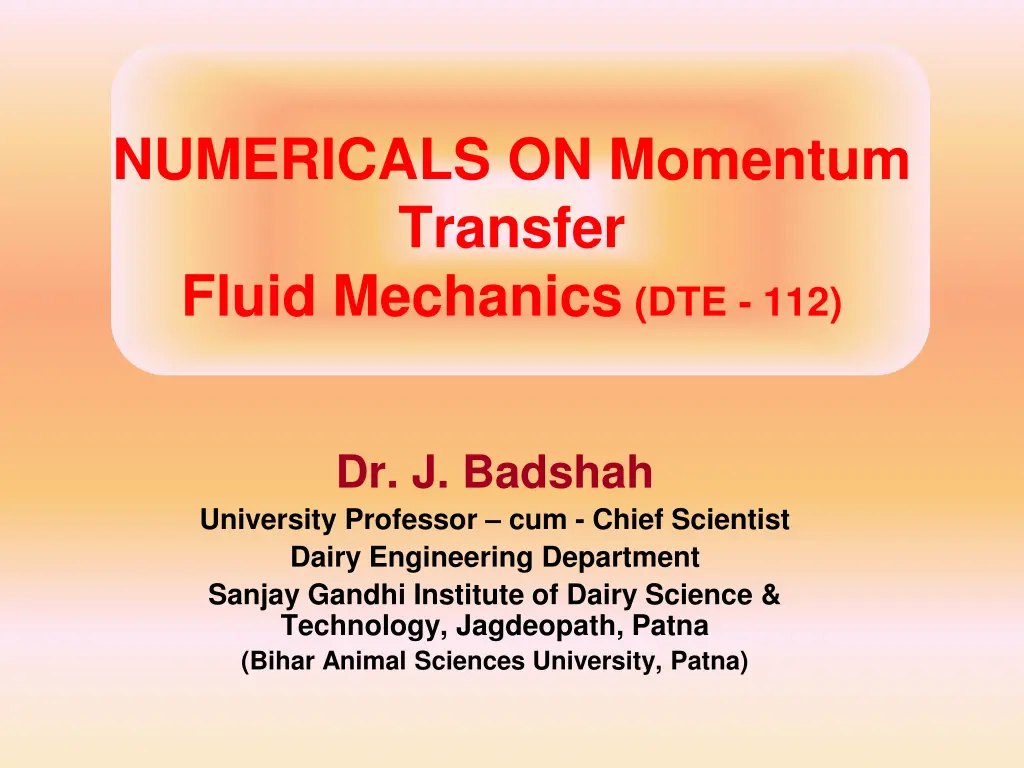 numericals on momentum transfer fluid mechanics n.w