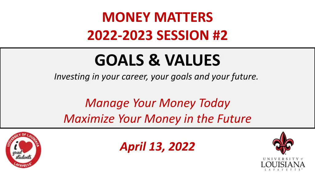 money matters 2022 2023 session 2 goals values n.w