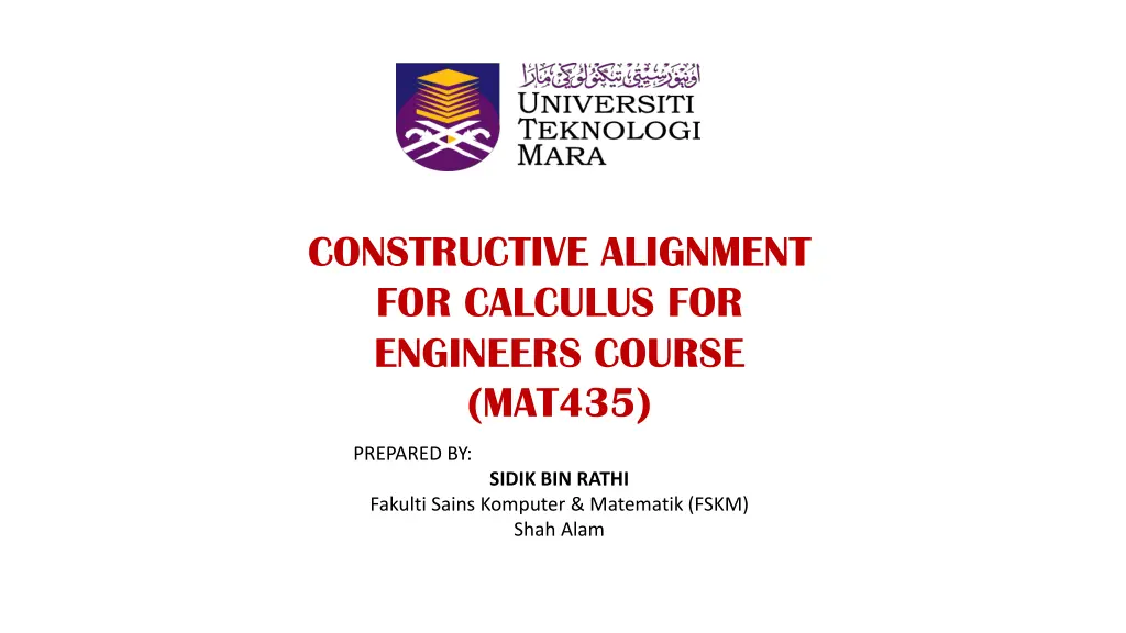 constructive alignment for calculus for engineers n.w