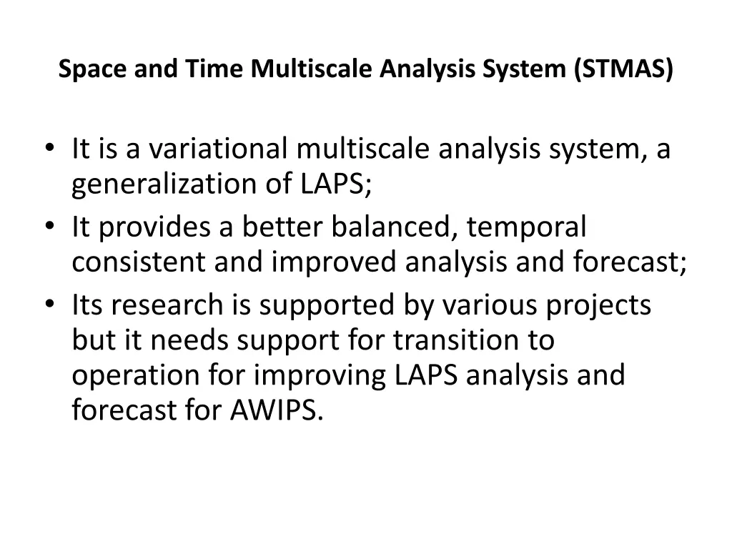 space and time multiscale analysis system stmas n.w