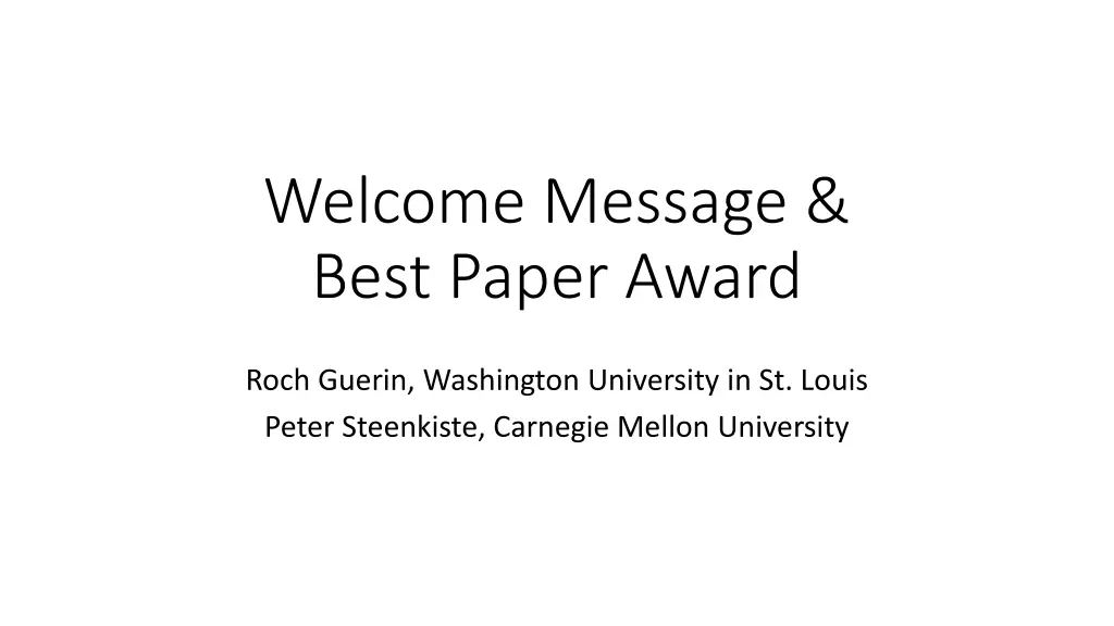 welcome message best paper award n.w