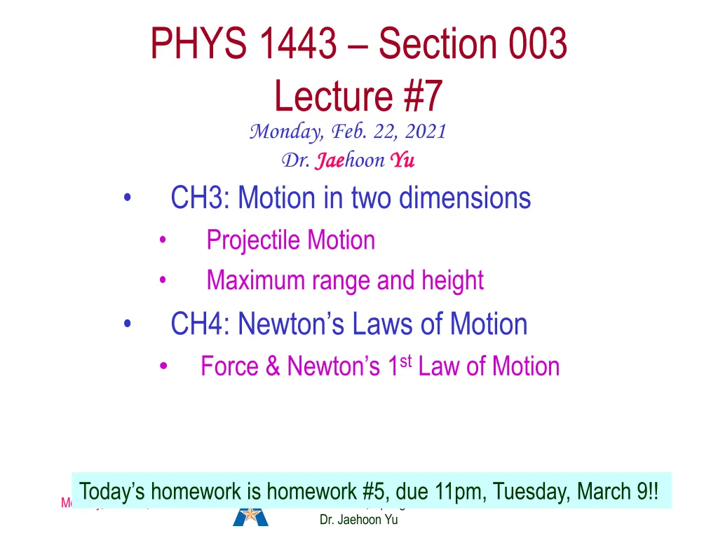 phys 1443 section 003 lecture 7 monday n.w