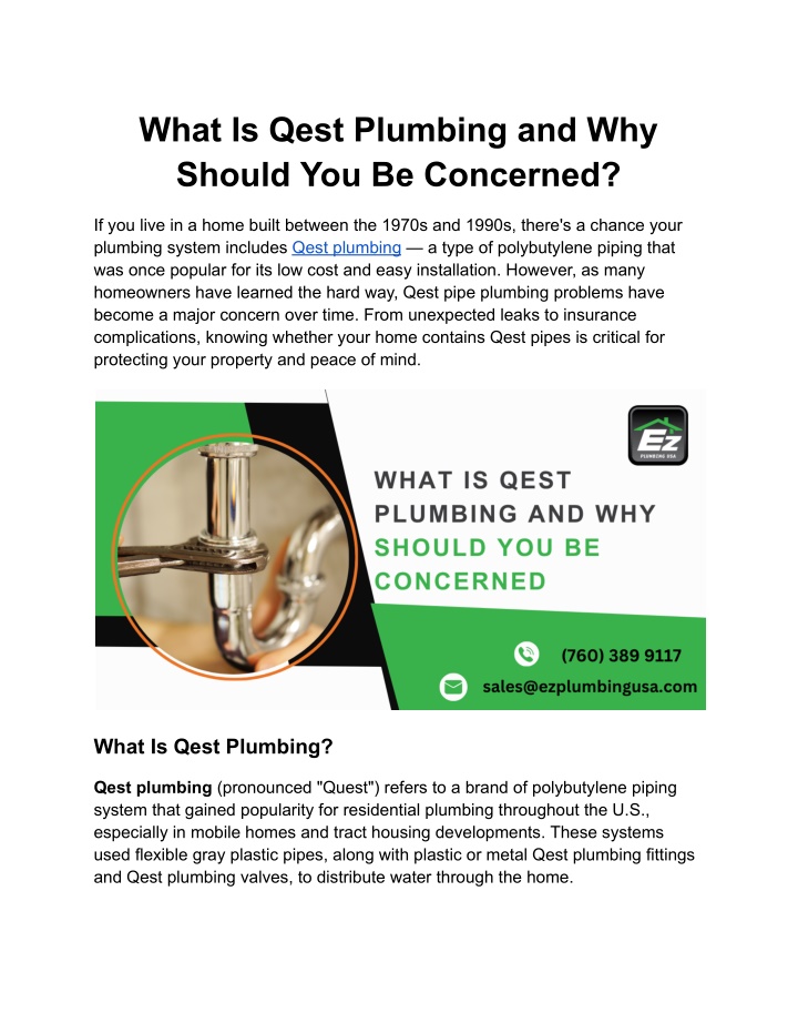 what is qest plumbing and why should n.w
