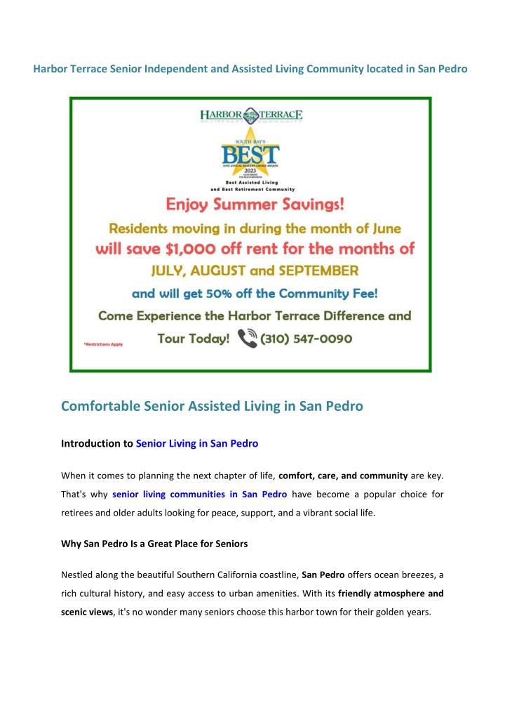 harbor terrace senior independent and assisted n.w