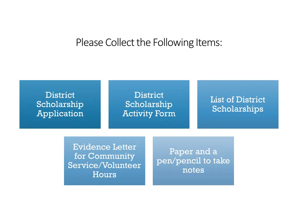 please collect the following items n.w