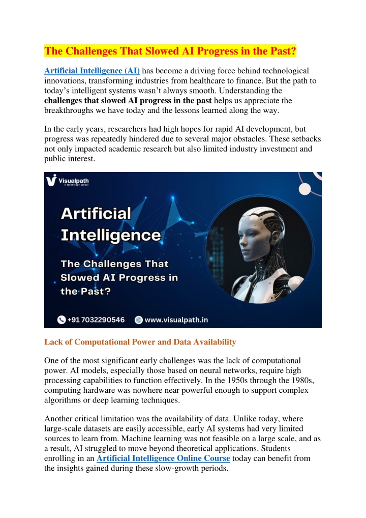 the challenges that slowed ai progress in the past n.w