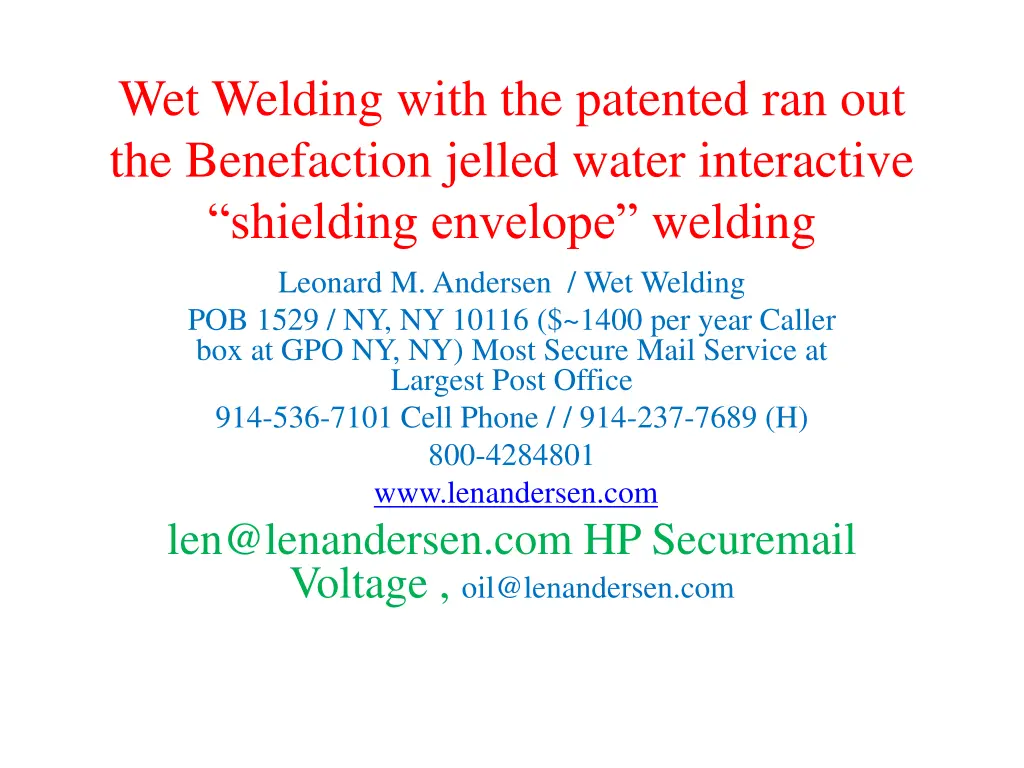 wet welding with the patented n.w