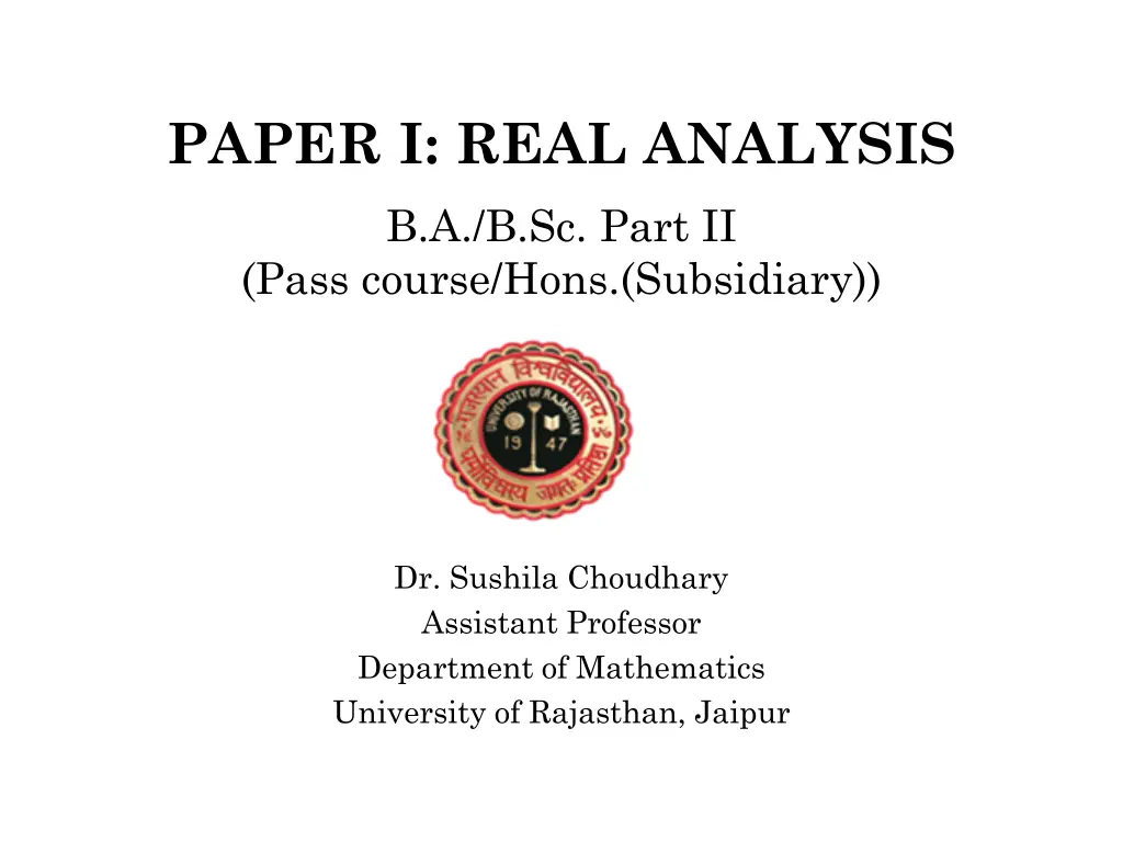 paper i real analysis h b a b sc part ii pass n.w