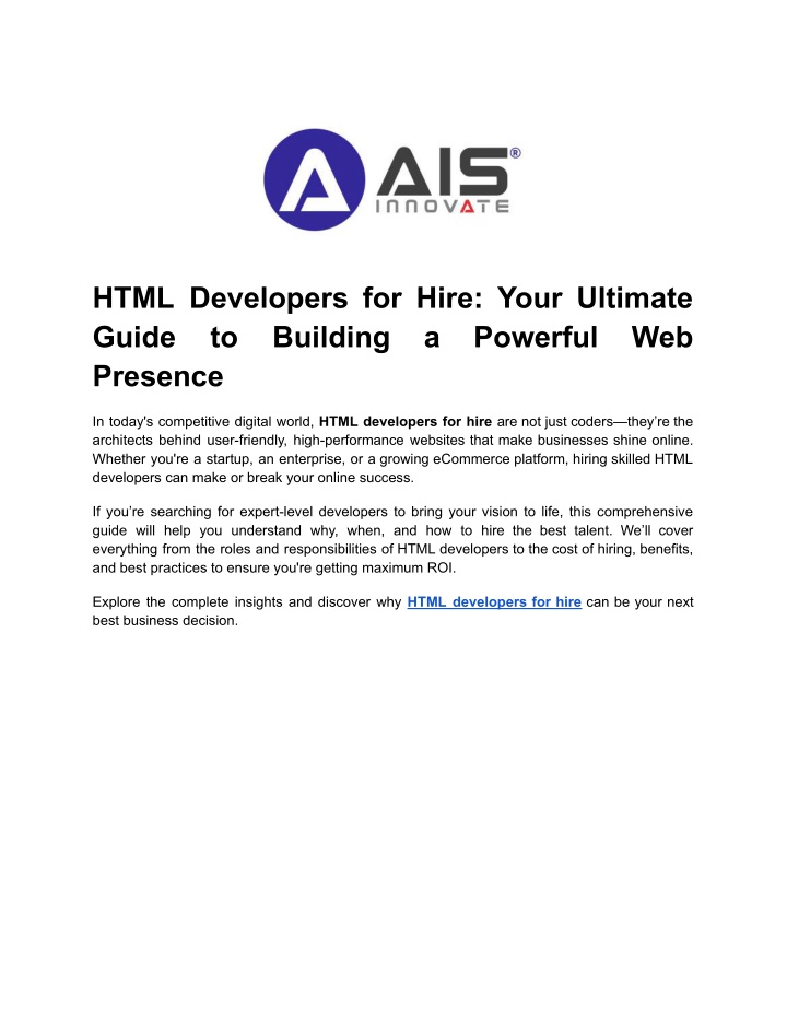 html developers for hire your ultimate guide n.w