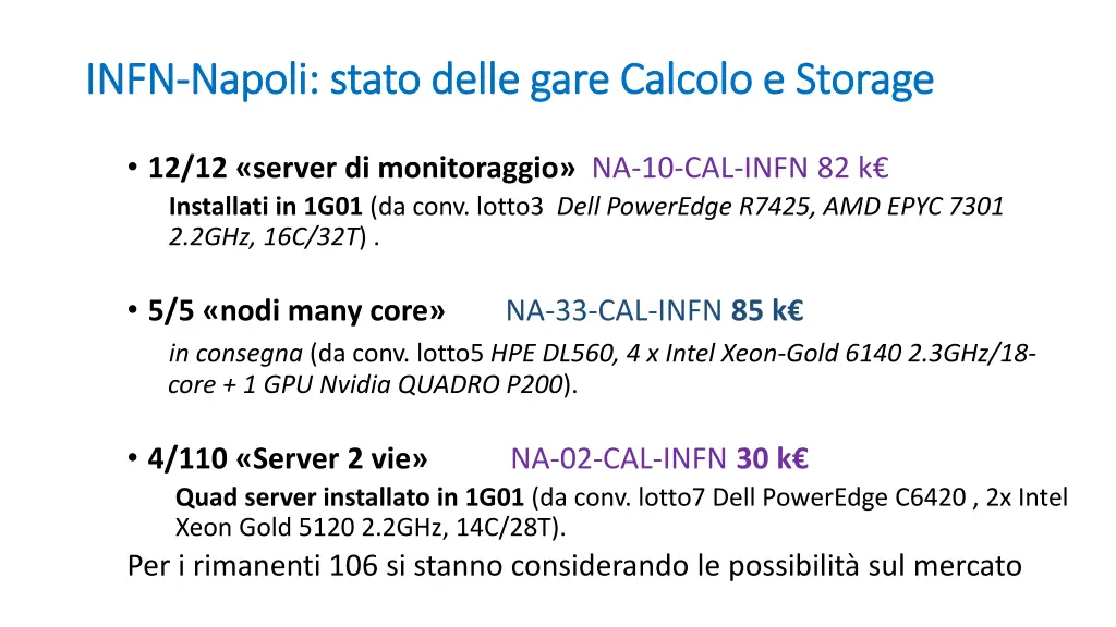 infn infn napoli stato delle gare calcolo n.w