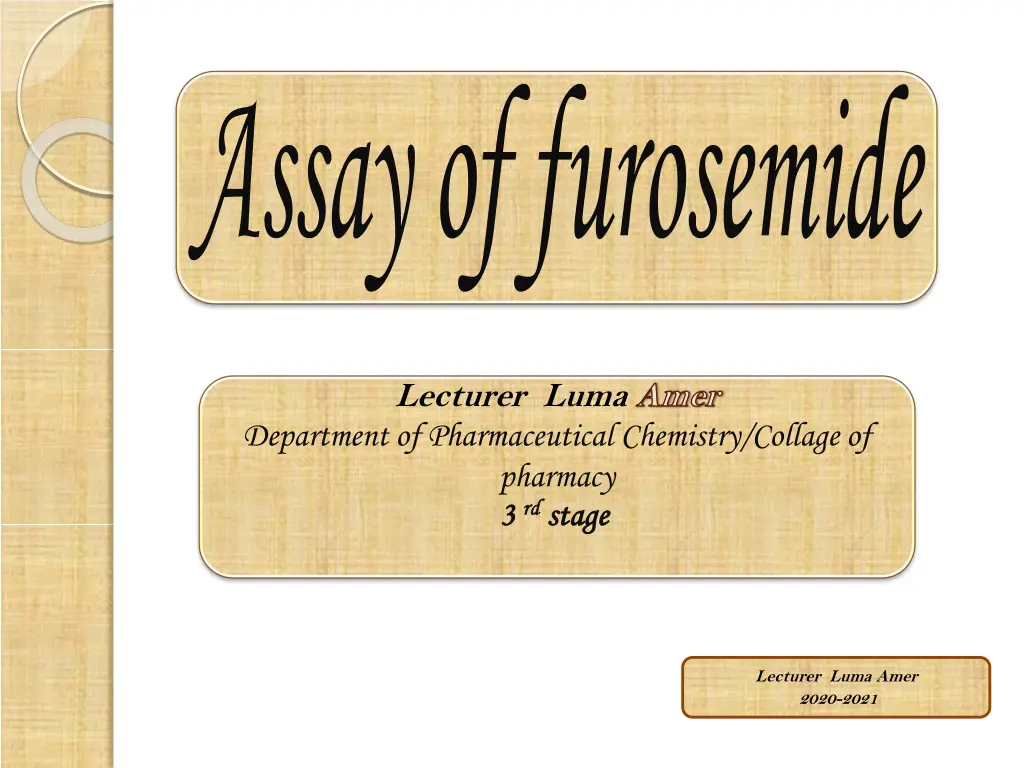 assay of furosemide n.w