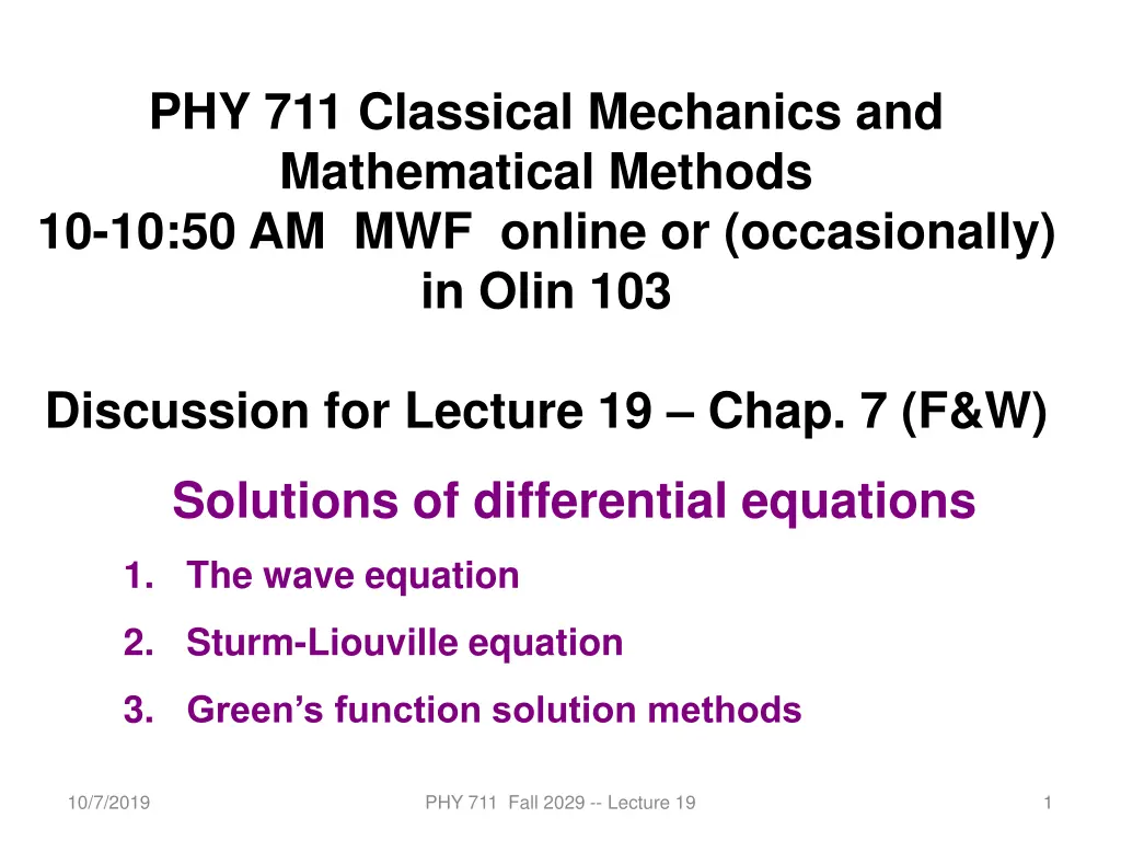 phy 711 classical mechanics and mathematical n.w