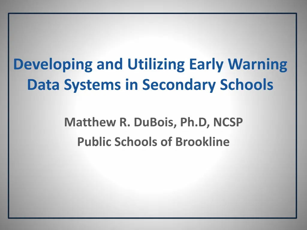 developing and utilizing early warning data n.w