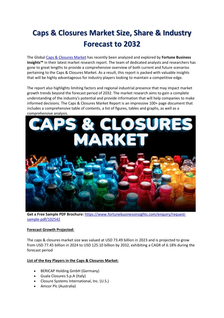 caps closures market size share industry forecast n.w
