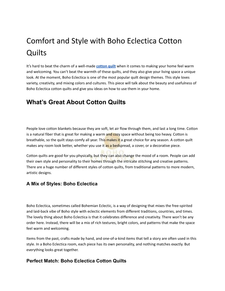 comfort and style with boho eclectica cotton n.w