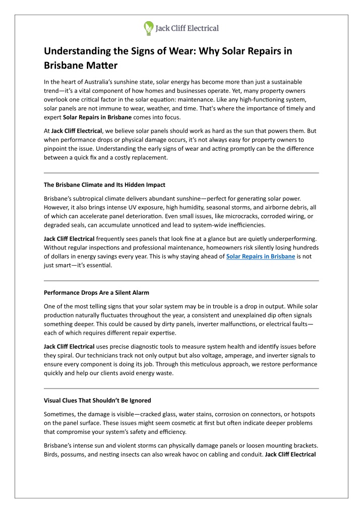 understanding the signs of wear why solar repairs n.w