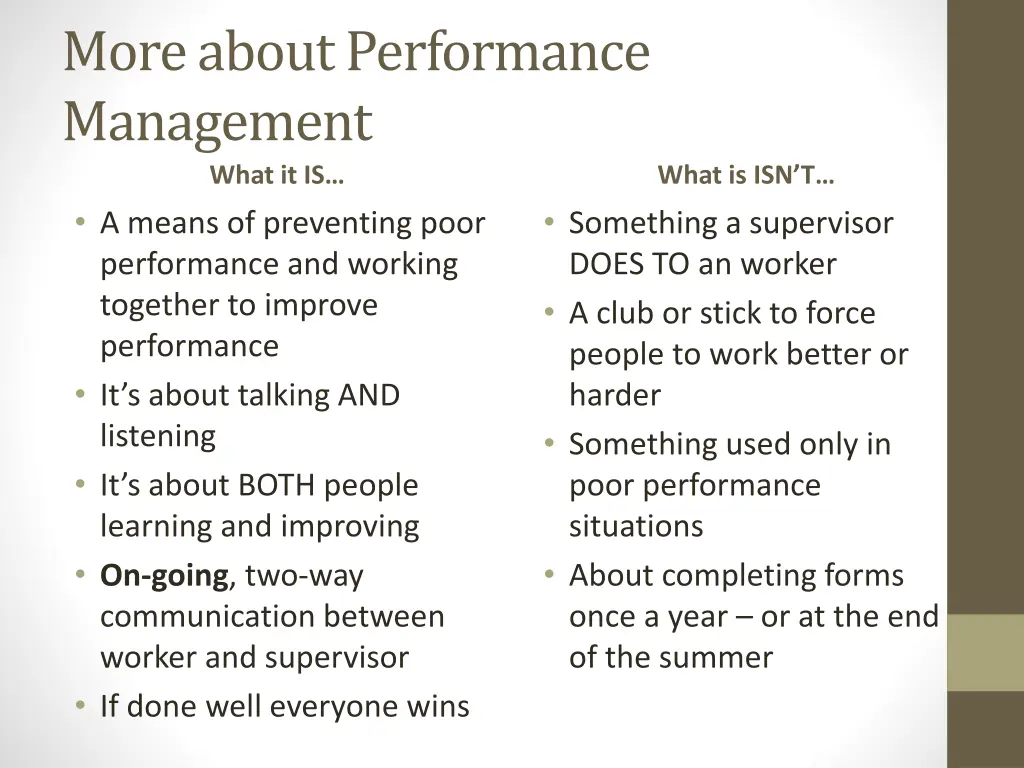 more about performance management what n.w