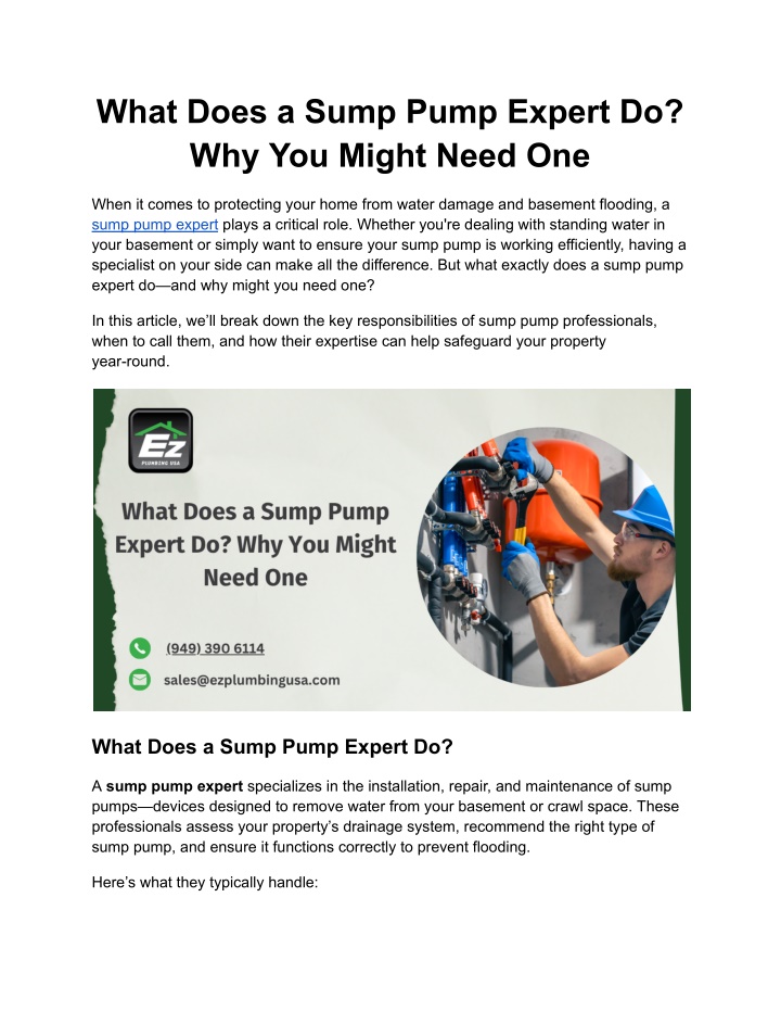 what does a sump pump expert do why you might n.w