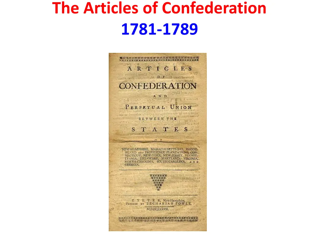 the articles of confederation 1781 1789 n.w