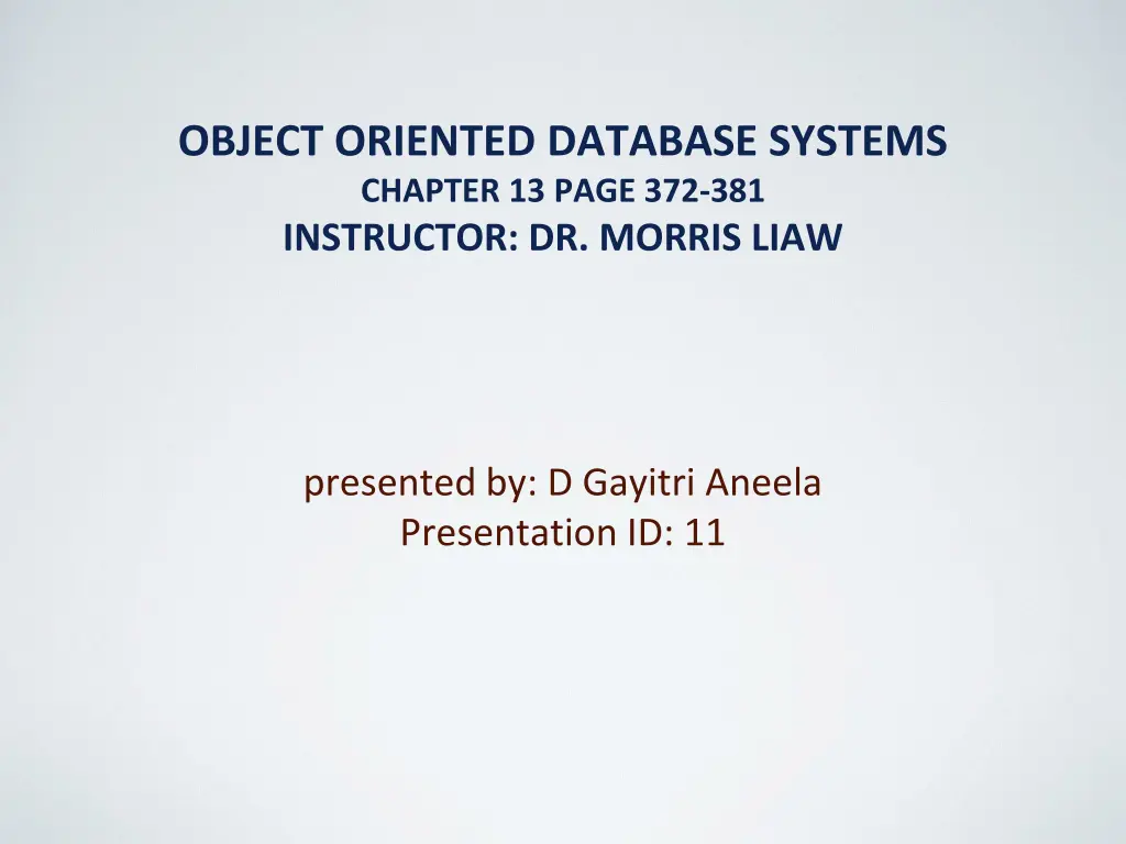 object oriented database systems chapter 13 page n.w